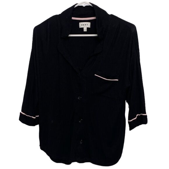 SALE DKNY Button Down Pajama Top Black & Pink Size Small - Picture 2 of 4